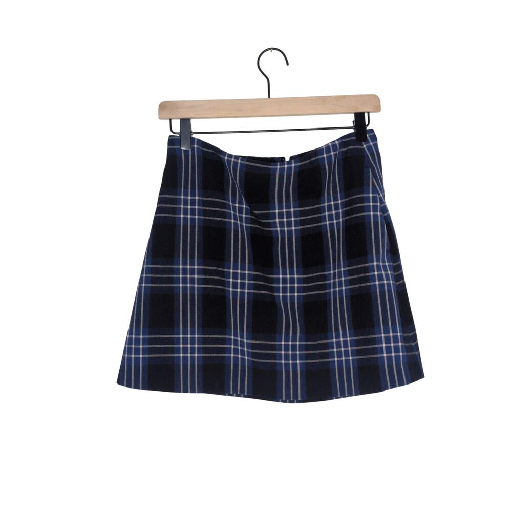 Aritzia Wilfred New Classic A-line Mini Plaid Skirt Navy & Blue sz 8 - Picture 2 of 6